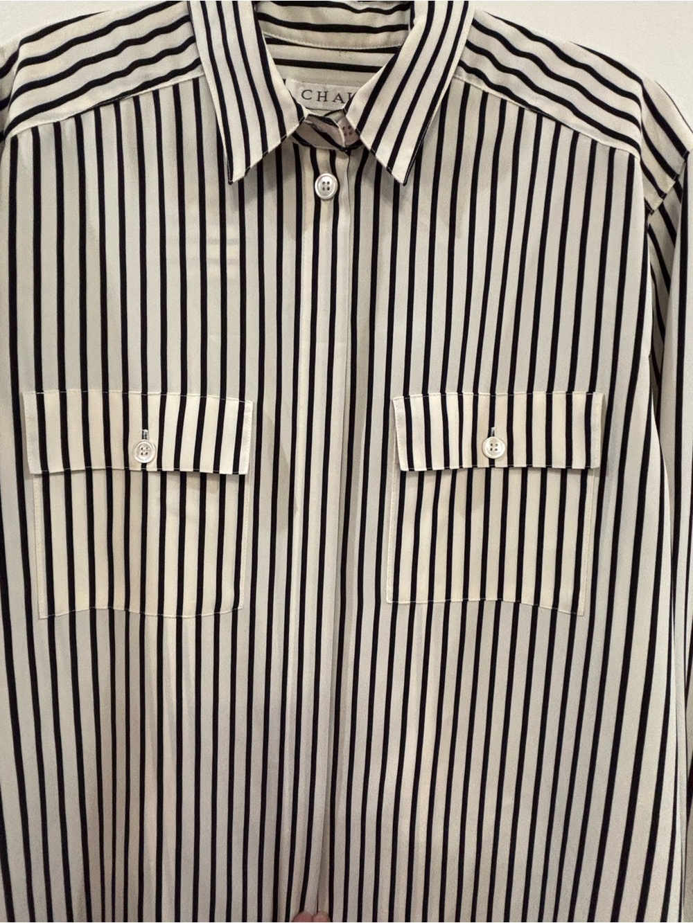 Chaus Cream and Black Striped Button-Up Blouse - Picture 8 of 15